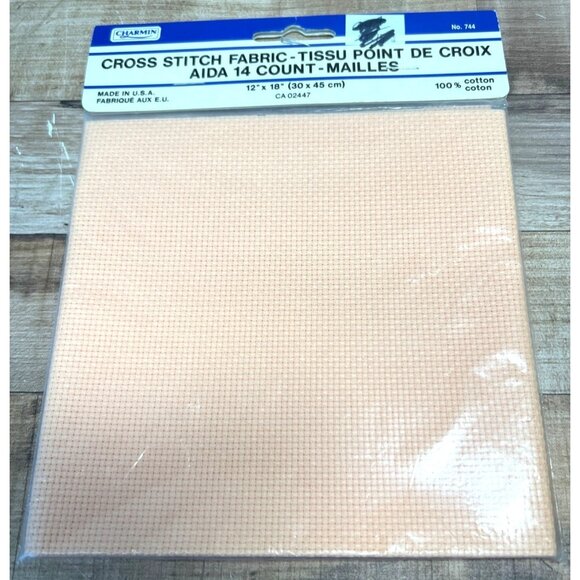 Charmin Aida 14 Count Cross Stitch Fabric Peach 12" X 18" 100% Cotton Made In US - Picture 1 of 3